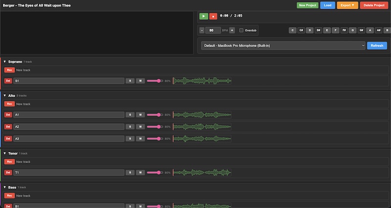 screenshot of the SATB app